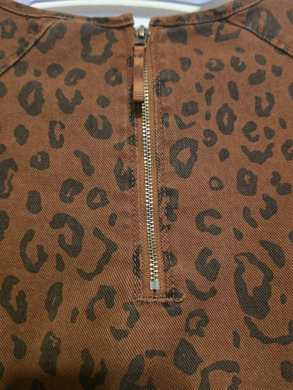 Universal Thread Leopard Print Puff Sleeve Denim Dress Size 6 Brown - Picture 4 of 8